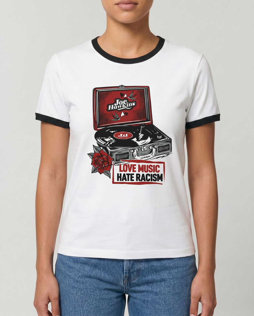 Love Music, Hate Racism T-shirt - Record Player