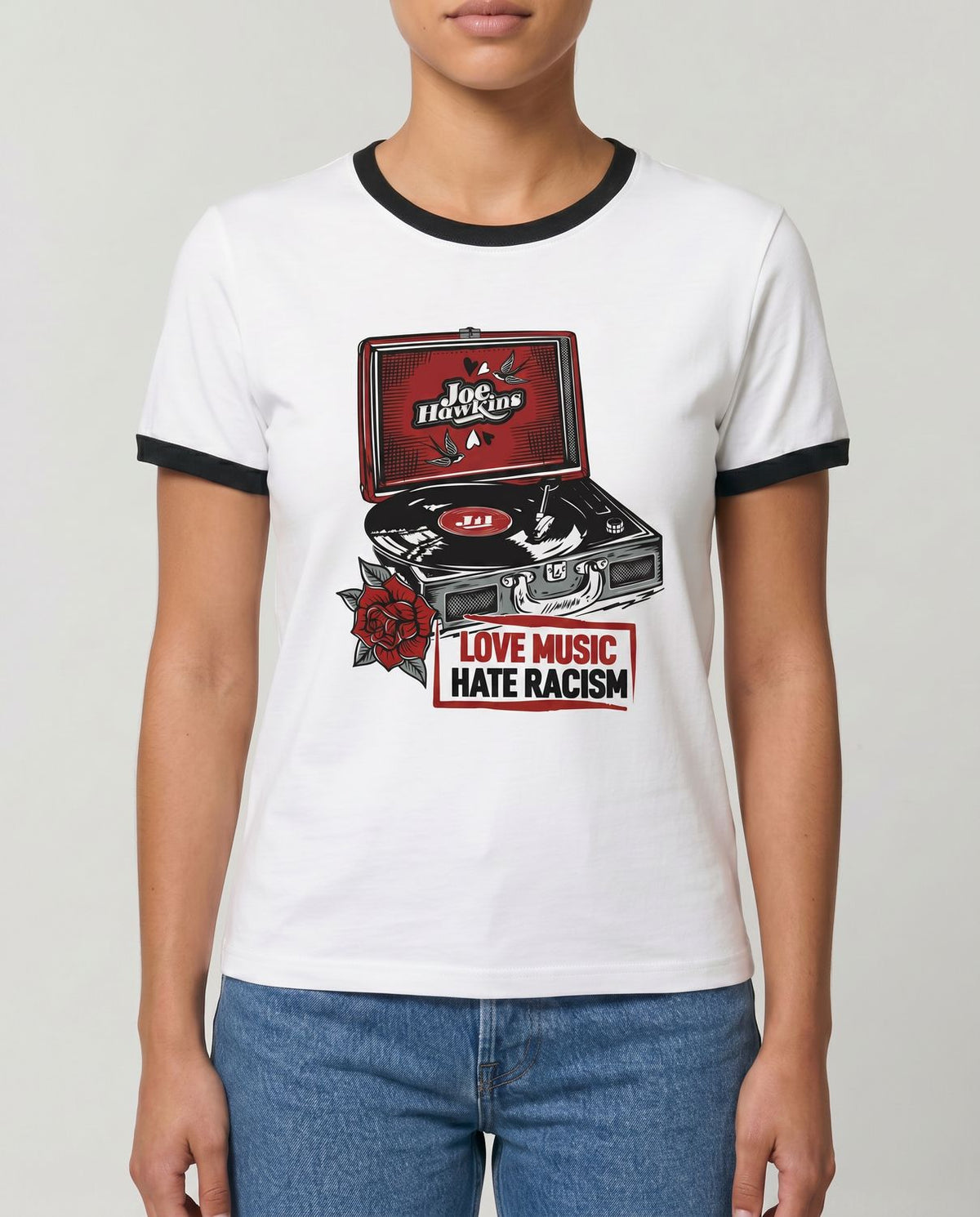 Love Music, Hate Racism T-shirt - Record Player