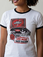 Love Music, Hate Racism T-shirt - Record Player