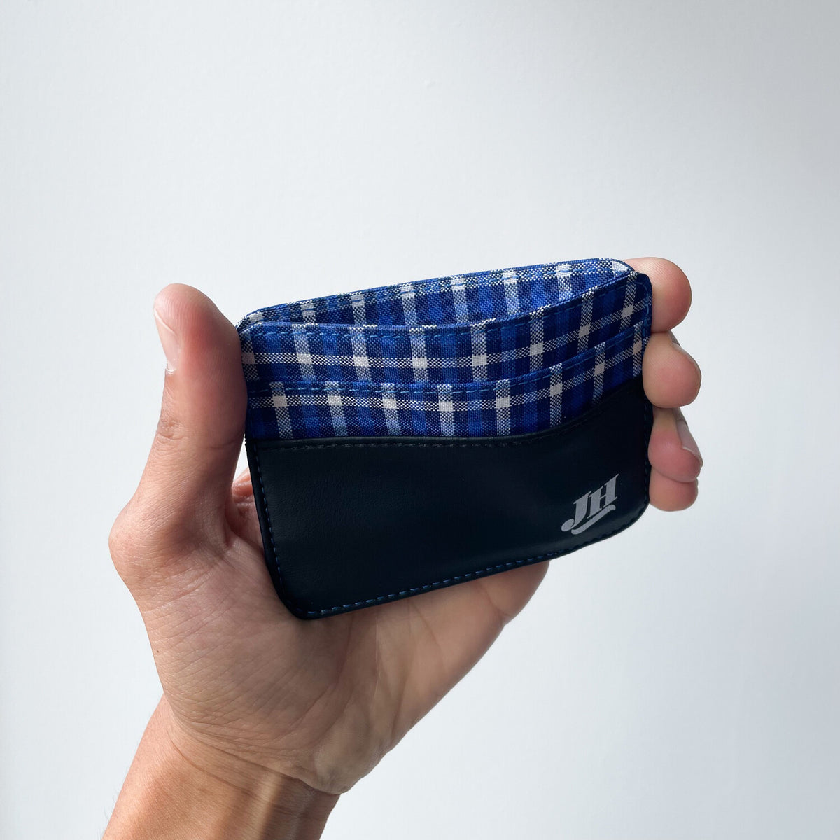 Tarjetero - gingham azul